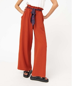 pantalon en maille fluide avec ceinture imprimee femme orange pantalonsD755101_1