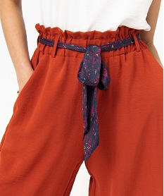pantalon en maille fluide avec ceinture imprimee femme orange pantalonsD755101_2