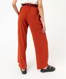 pantalon femme en maille fluide avec ceinture imprimee orange pantalonsD755101_3