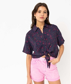 GEMO Chemise courte imprimée nouée dans le bas femme Imprimé