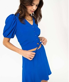 blouse courte fluide a manches ballon femme bleu blousesD757001_1