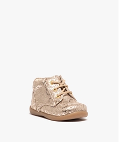 chaussures premiers pas bebe fille en cuir a motifs scintillants jauneD757901_2