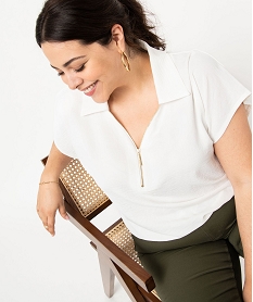 GEMO Blouse à manches courtes avec col zippé femme grande taille Beige