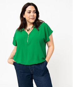 blouse a manches courtes avec col zippe femme grande taille vert chemisiers et blousesD905101_2