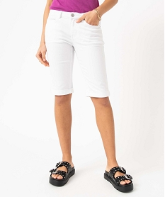 GEMO Bermuda femme en coton extensible coupe slim Blanc