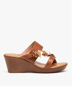 GEMO Mules femme compensées avec bride à fleurs Brun