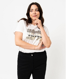 GEMO Tee-shirt à manches courtes avec motif pailleté femme grande taille Blanc