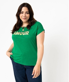 GEMO Tee-shirt à manches courtes avec message femme grande taille Vert