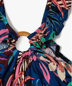 robe trapeze a bretelles volantees imprime fleuri fille bleuD926501_2