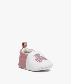 chaussons de naissance bebe fille en jersey avec ourson imprime - lulucastagnette blancD936601_2