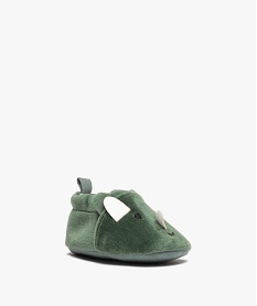 chaussons de naissance en velours avec details rhinoceros vert chaussures de naissanceD937101_2