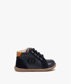 chaussures premiers pas bebe garcon en cuir uni et a lacets bleuD938001_1