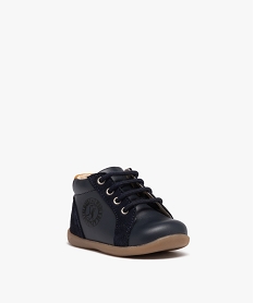 chaussures premiers pas bebe garcon en cuir uni et a lacets bleu