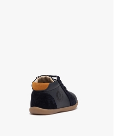 chaussures premiers pas bebe garcon en cuir uni et a lacets bleuD938001_4