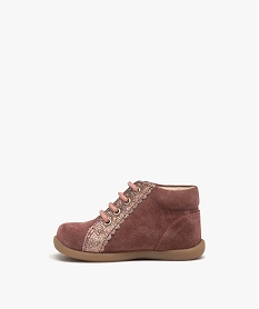 chaussures premiers pas bebe fille unies en cuir suede et a paillettes roseD938401_3