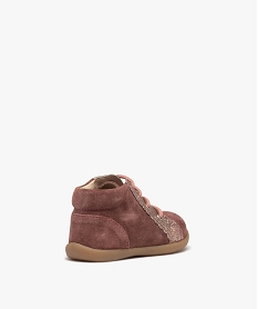 chaussures premiers pas bebe fille unies en cuir suede et a paillettes roseD938401_4