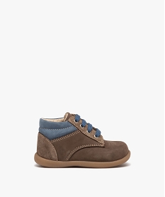 chaussures premiers pas bebe garcon bicolores en cuir suede brunD938501_1