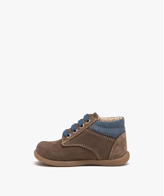 chaussures premiers pas bebe garcon bicolores en cuir suede brunD938501_3