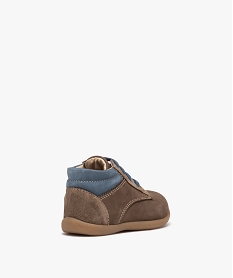 chaussures premiers pas bebe garcon bicolores en cuir suede brunD938501_4