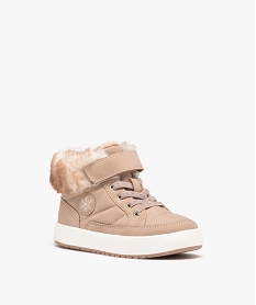 baskets fille mid-cut unies avec col fourre beige basketsD947901_2