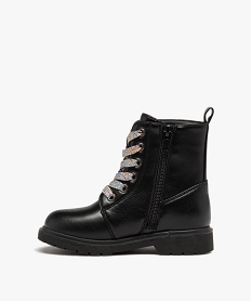 boots fille unies a lacets multicolores avec coeurs en relief noirD949501_3