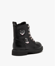boots fille unies a lacets multicolores avec coeurs en relief noirD949501_4