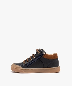 boots garcon bicolores dessus en cuir a lacets et a zip bleuD950301_3