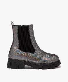 GEMO Boots fille style Chelsea à strass et à semelle épaisse noir vif