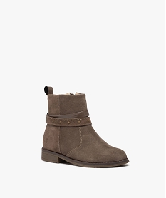 boots fille dessus en cuir uni suede avec boucles fantaisie et a zip - alma planete brunD963901_2