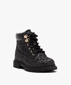 boots fourrees a paillettes et lacets fille noirD964801_2