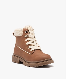 boots fourrees fille unies avec col en maille et a zip orangeD965201_2