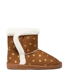 GEMO Boots fille fourrées avec scratch à motif cœurs Brun
