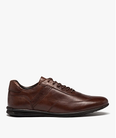 GEMO Derbies homme confort dessus en cuir uni marron chine