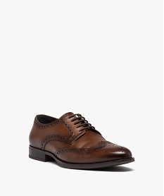 derbies homme dessus en cuir uni a bout fleuri - taneo brunD966501_2