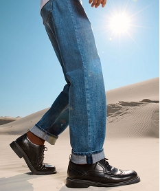 GEMO Derbies homme unis à bout fleuri noir vif