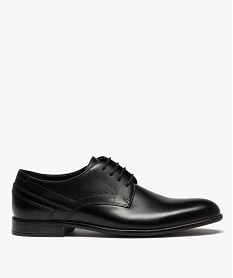 GEMO Derbies homme unies dessus en cuir et à lacets ronds Noir