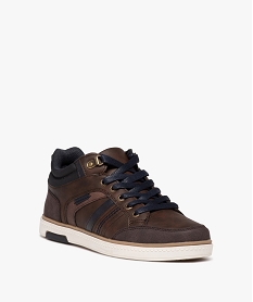 baskets homme bicolores style casual a lacets cires brunD970701_2