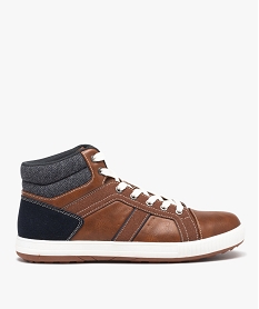 GEMO Baskets homme mid-cut bicolores style casual à lacets marron chine