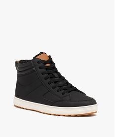 baskets homme mid-cut dessus uni avec col matelasse et interieur sherpa noirD971701_2