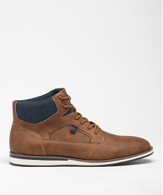 GEMO Baskets homme mid-cut casual unies avec col denim marron chine