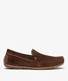 GEMO Mocassins homme unis en cuir velours marron chine