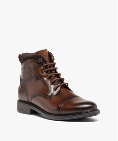 boots homme dessus en cuir uni a zip et a lacets brunD974101_2