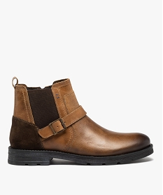 GEMO Boots homme dessus en cuir uni style Chelsea à zip Orange