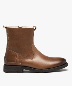 GEMO Boots homme dessus en cuir uni et fourrées sherpa Brun