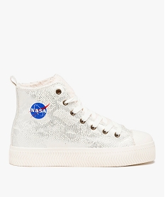 GEMO Baskets femme montantes à motifs fourrées Sherpa - Nasa argente