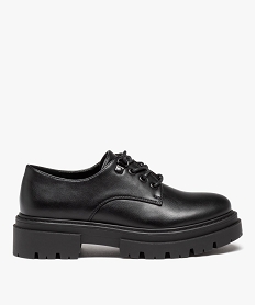 GEMO Derbies femme unis à semelle épaisse crantée et lacets ronds noir standard
