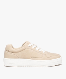 GEMO Baskets femme unies à semelle épaisse avec lacets contrastants beige standard