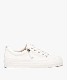 GEMO Baskets femme unies à lacets et zip motif croco Blanc