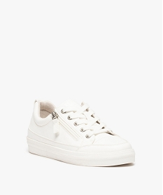 baskets femme unies a lacets et zip motif croco blancD979501_2