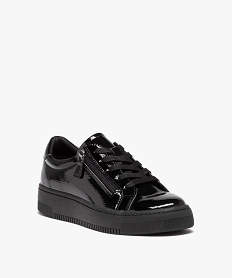 baskets femme vernies a zip et a lacets noirD979601_2